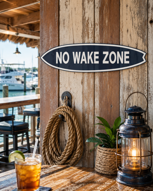 No Wake Zone Surfboard Wall Art | Nautical Lake House Decor | PVC Sign