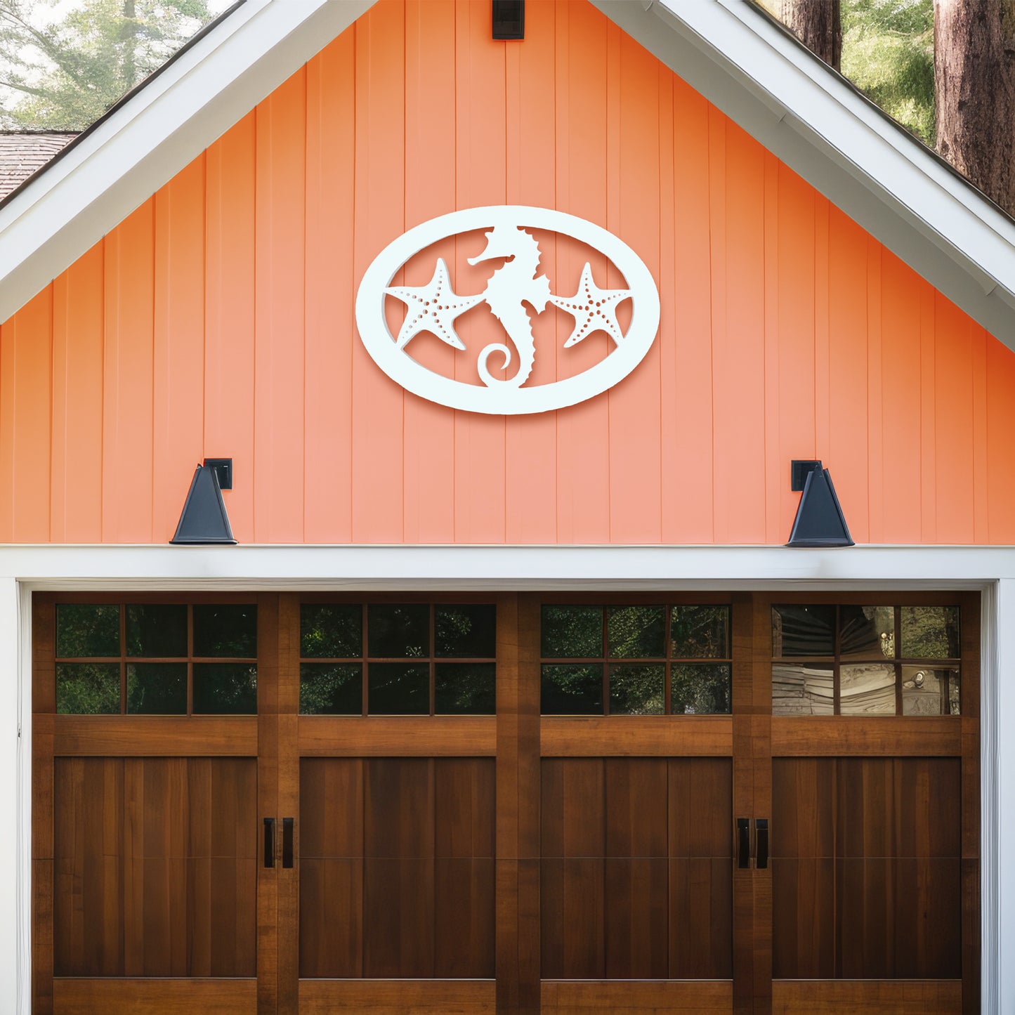 Outdoor Seahorse and Starfish Wall Art – Oval Beach House Decoration, Weatherproof PVC – Coastal Decor for Porch, Shed, Pool Area or Fence, 4 Foot