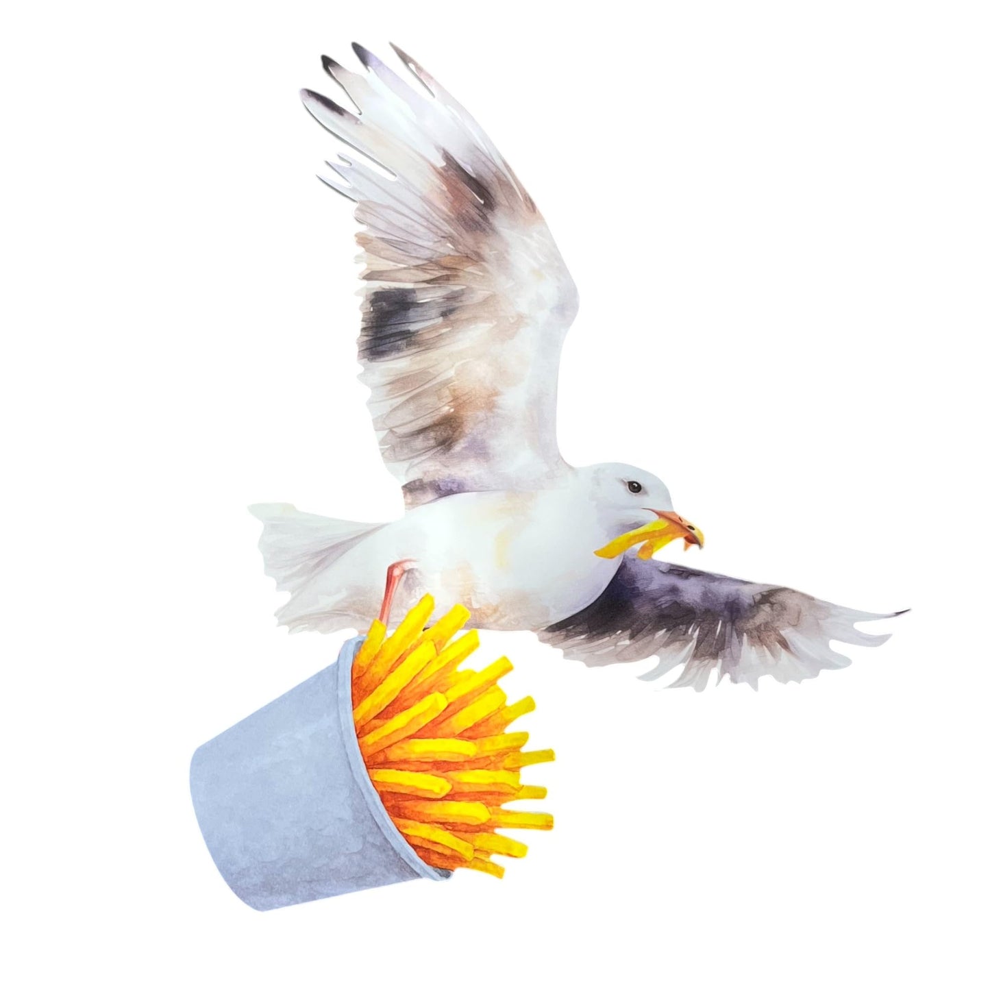 Seagull with French Fries Sign – Outdoor PVC Beach Wall Art, Coastal Decor for Beach Lovers