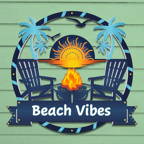 Outdoor Beach Vibes Sign, Premium PVC Beach House Decor with Fire Pit, Weatherproof Coastal Wall Art, 3 Foot