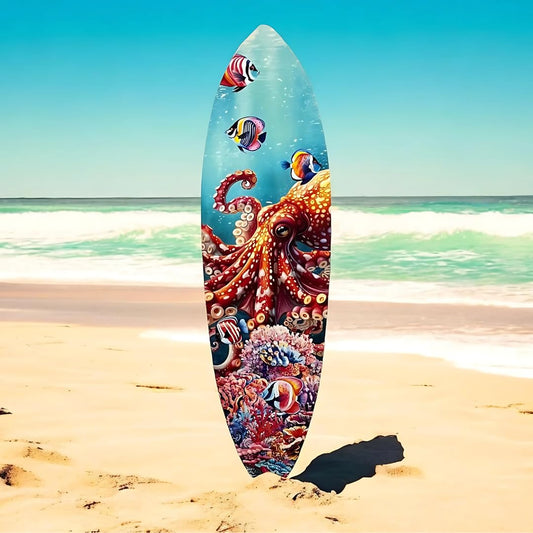 JennyGems Vibrant Octopus Surfboard Wall Art Decor, Octopus Wall Hanging, Beach House Decoration, Weather Resistant