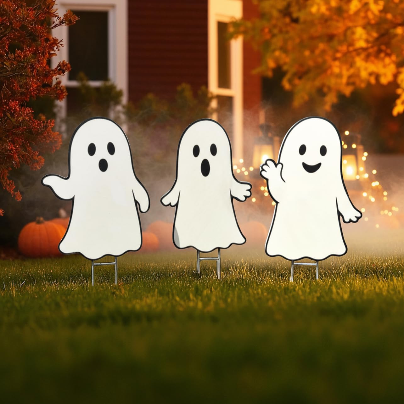 Halloween Ghost Yard Signs Set of 3 - Outdoor PVC Halloween Decorations with Stakes – Fun Yard Décor