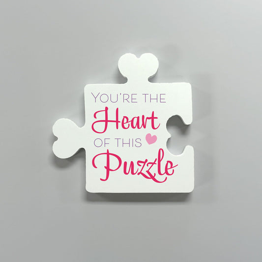 Valentine's Day Gift for Couples, Spouse, or Romantic Tabletop Decoration, You're the Heart of This Puzzle PVC Decor – 5x5 Inch Decorative Puzzle Sign
