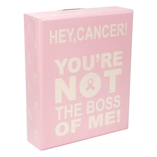JennyGems Hey, Cancer You're Not the Boss Of Me Wooden Sign, Breast Cancer Awareness, Pink