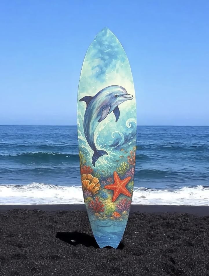 Dolphin Surfboard Decorative Beach House Wall Decor, Ocean Animal Wall Sign