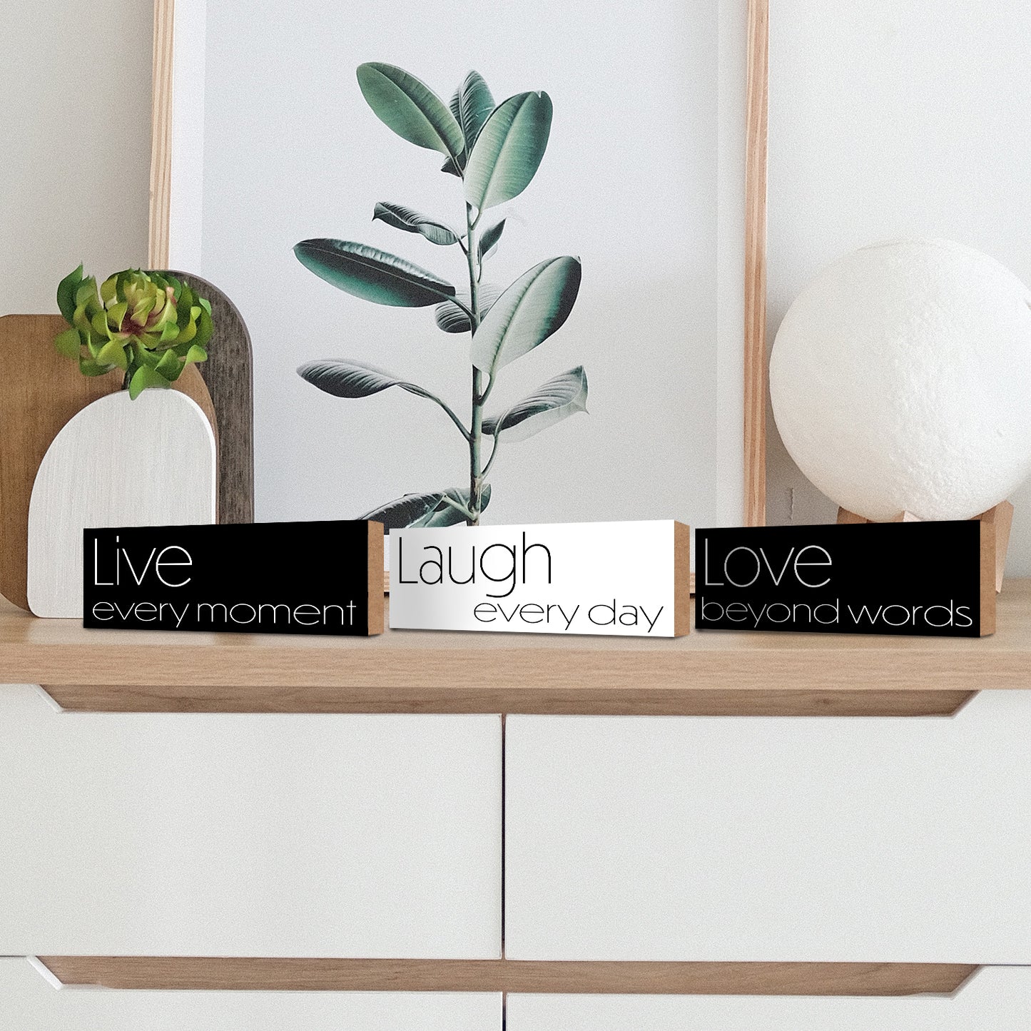 JennyGems Live Laugh Love Set of 3 Wood Block Signs, 5.5"x2" Each, Farmhouse Country Home Decor, Tiered Tray Decor, American Made