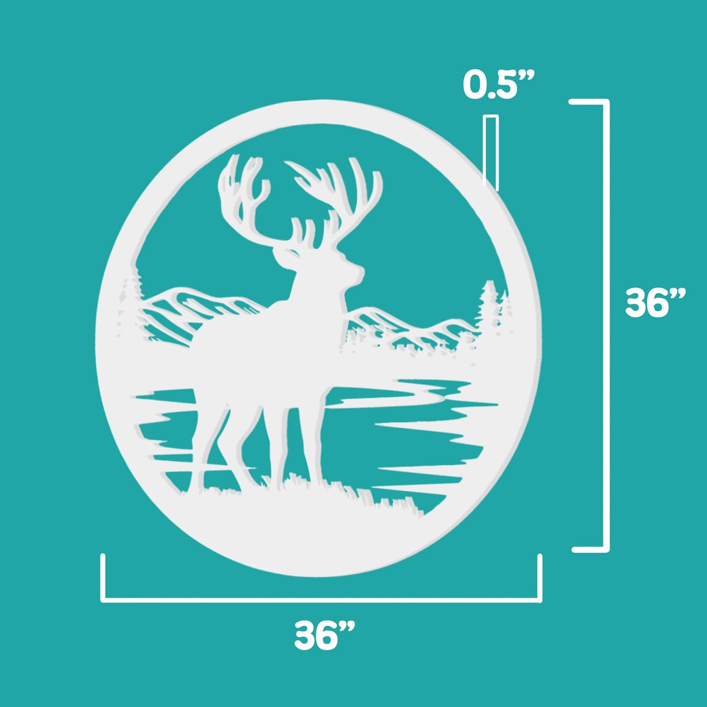 Outdoor Deer Wall Art  Deer Decor for Cabin, Lodge, or Rustic Home Exterior, PVC Wilderness Sign with Mountains and Pine Trees, 36 Inch Round