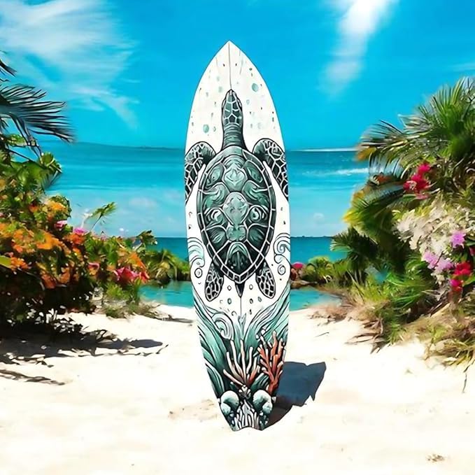 JennyGems Decorative Turtle Surfboard Wall Art PVC, Weather Resistant