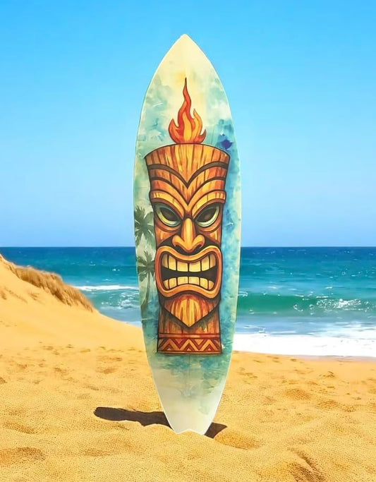 Tiki Mask Surfboard, Indoor Outdoor Decor
