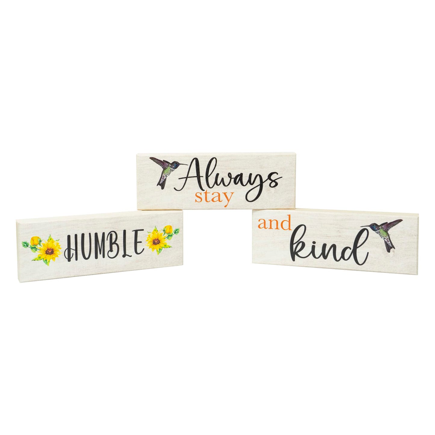 Always Stay Humble and Kind Mini Wooden Block Signs 3pc, Tiered Tray Decor, Spring Decoration, Made in USA