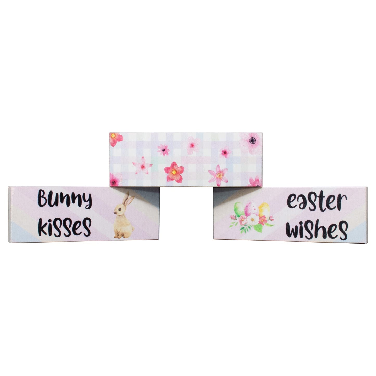 Easter Tiered Tray Decor, Bunny Kisses Easter Wishes 3 Piece Mini Wooden Block Set, Farmhouse Decorations