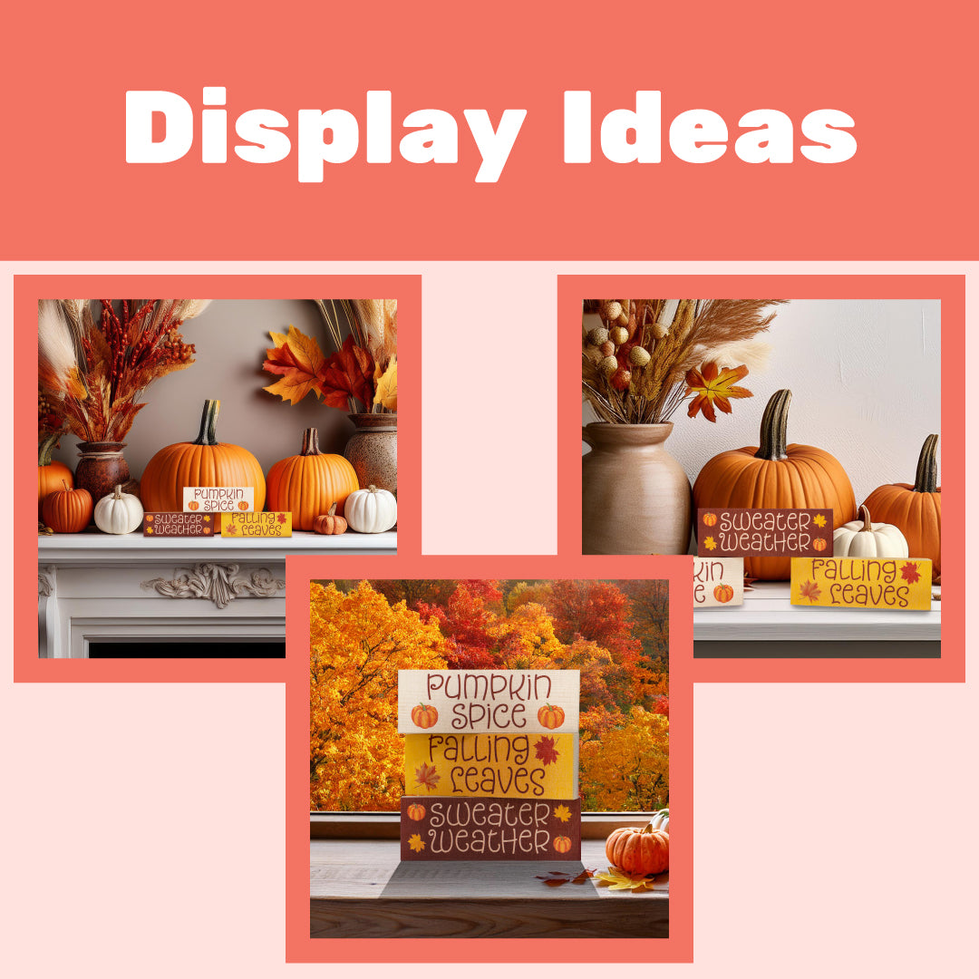 JennyGems Fall Decor, Fall Blocks Signs Pumpkin Spice Fall Decorations, Sweater Weather, Mantel and Tabletop Accents, Fall Tiered Tray Decor Made in USA