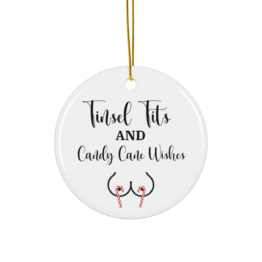 Tinsel Tits and Candy Cane Wishes Ornament, Funny Christmas Tree Decoration, Humorous Holiday Gift, Inappropriate Adult Humor Offensive
