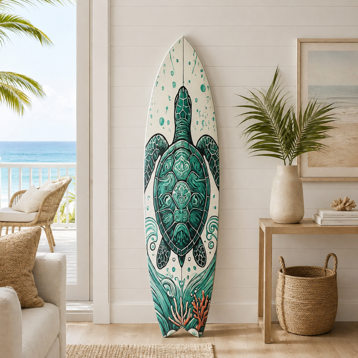 Decorative Turtle Surfboard Wall Art PVC, Weather Resistant
