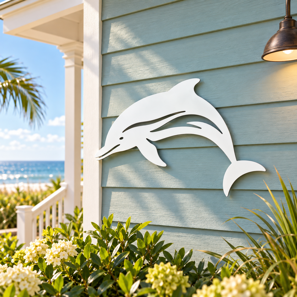 Outdoor Indoor Dolphin Wall Art, Coastal Beach House Decor, PVC