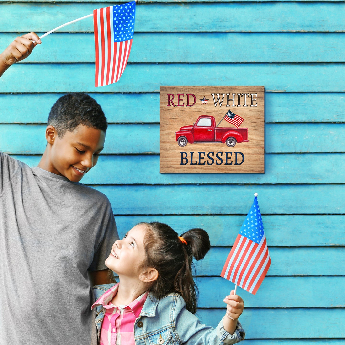 Red White and Blessed Wooden Patriotic Sign