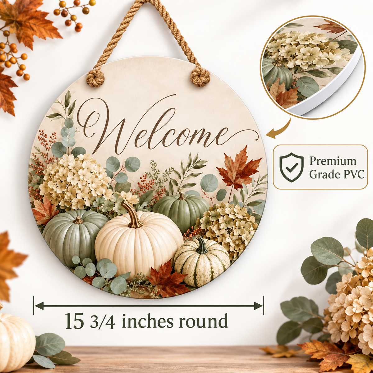 Welcome Fall Door Hanger, Indoor Outdoor Decor for Front Door and Porch