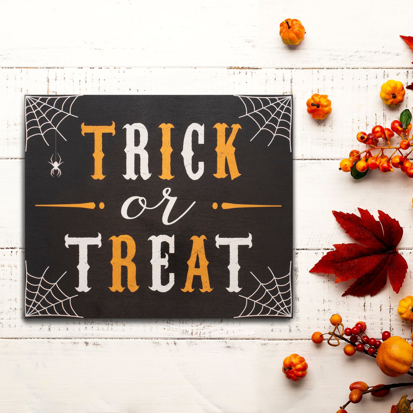JennyGems Halloween Decor, Trick or Treat Sign, Halloween Decorations, Halloween Door Sign for Front Door, 10x12 Inch Wood Sign Halloween Wall Decor, Fall Decor, Halloween Party Decorations