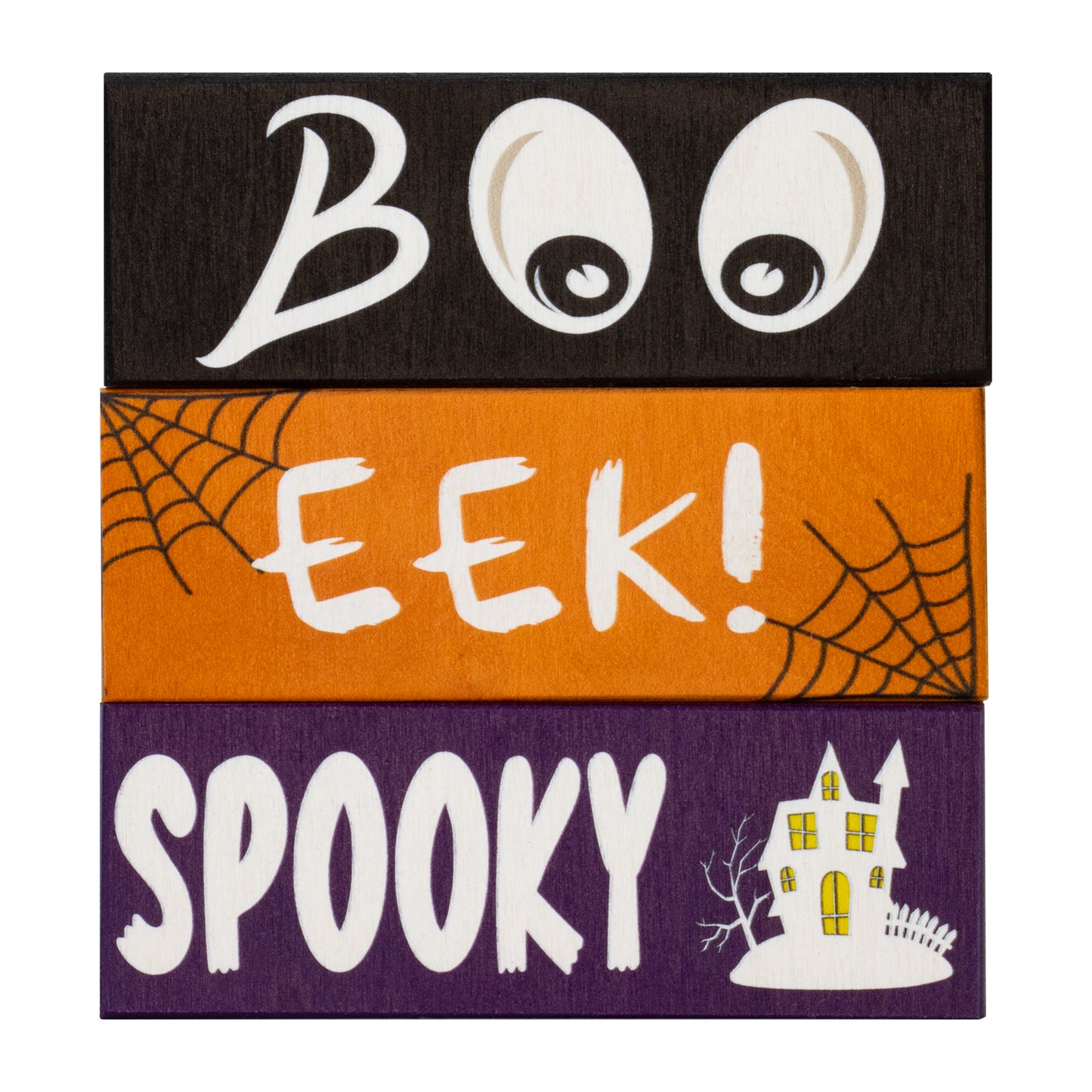 JennyGems Halloween Decorations, Boo Eek Spooky Mini Wooden Block Signs, Halloween Tiered Tray Decor, Halloween Party Decorations, Made in USA