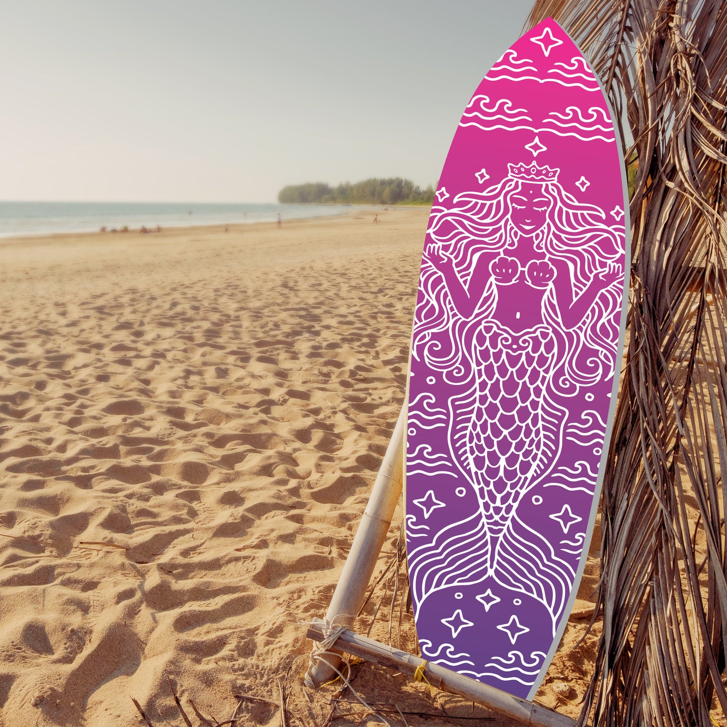 Outdoor Mermaid Surfboard Wall Art – Weatherproof PVC – Coastal Mermaid Sign for Beach House or Pool Area – Nautical Decor, Pink 5 Foot