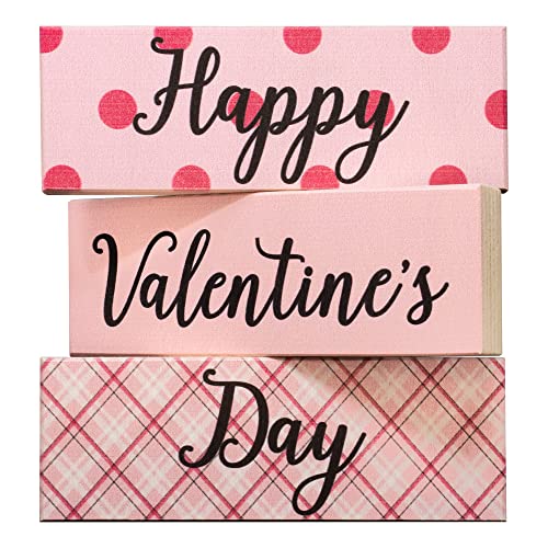JennyGems Happy Valentines Day Sign Decor Gift, Valentine's Day Decorations, Valentines Day Gift Signs, Set of 3 Mini Block Set, 5.5x2x.75 Inches Each, Valentine's Decor, American Made