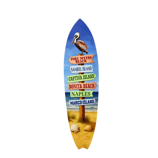 Florida West Coast Surfboard Sign – PVC Directional Beach Town Wall Art, Fort Myers Beach, Sanibel Island, Naples, Marco Island, Outdoor Coastal Decor