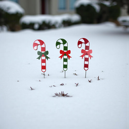 Christmas Yard Signs with Stakes, Set of 3 Candy Canes Assorted Colors, Outdoor Waterproof PVC Holiday Decor, Christmas Lawn Decorations