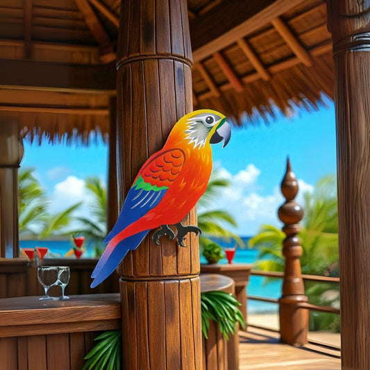 Parrot Wall Decor | Indoor Outdoor Tropical Bird Sign for Patio, Tiki Bar & Beach House