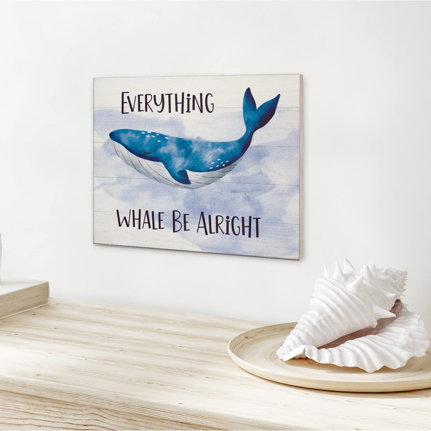 JennyGems Whale Decor, Everything Whale Be Alright Wooden Sign, Inspirational Quote, Wall Hanging, Made in USA