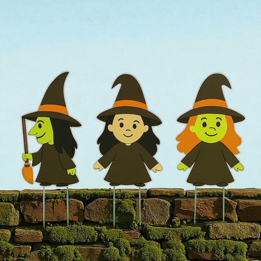 Halloween Yard Signs Set of 3, Outdoor Halloween Witch Stakes, Weatherproof PVC Decorations