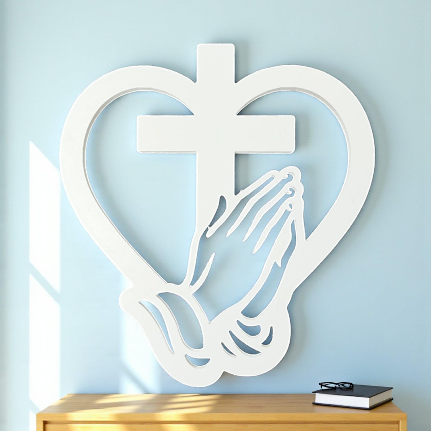 Praying Hands Cross Wall Decor – Christian Outdoor PVC Cross for Garden, Memorial, Church or Home Wall Art Decor - Religious Faith Home Wall Hanging with Praying Hands Heart Cross, Indoor Outdoor PVC