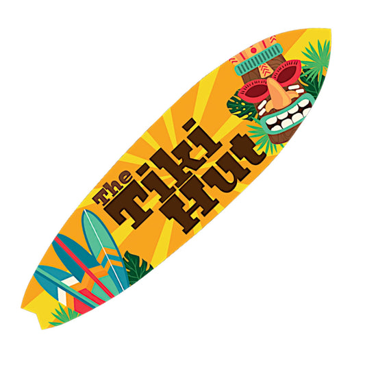 The Tiki Hut Decorative Surfboard Sign, Indoor Outdoor Tropical Wall Art, Hawaiian Beach Theme