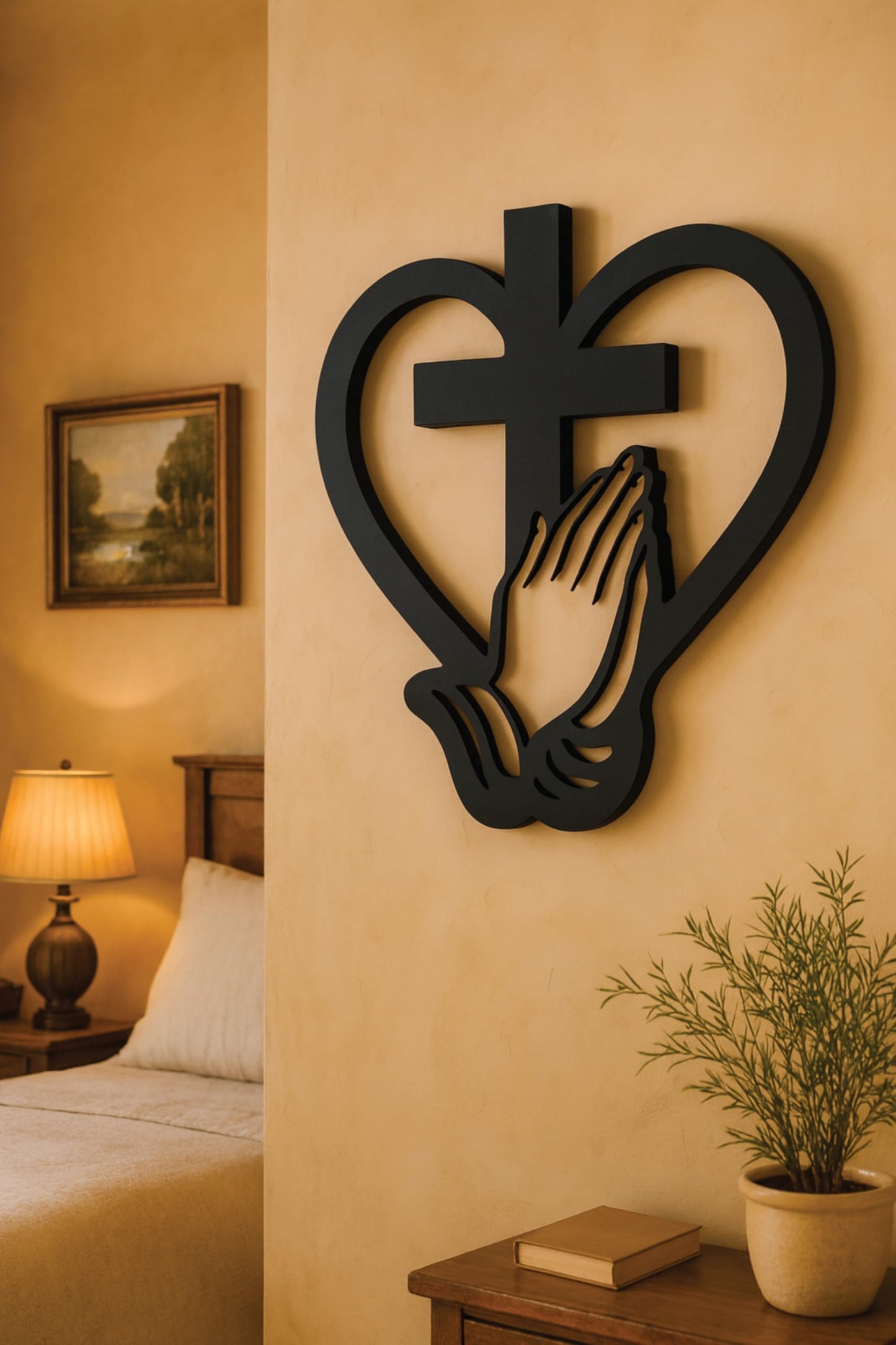 Praying Hands Cross Wall Decor – Christian Outdoor PVC Cross for Garden, Memorial, Church or Home Wall Art Decor - Religious Faith Home Wall Hanging with Praying Hands Heart Cross, Indoor Outdoor PVC