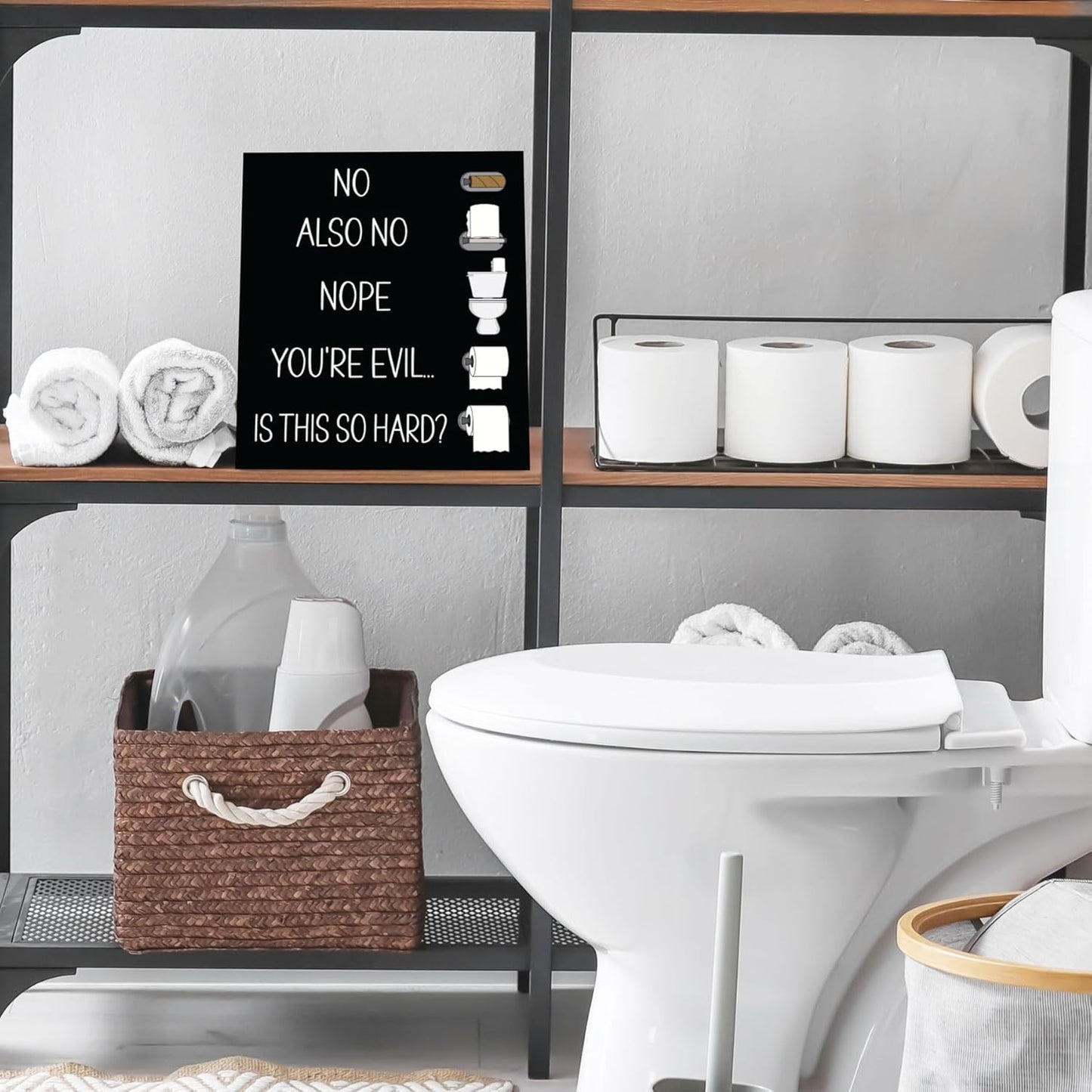 JennyGems Funny Bathroom Signs - Changing the Toilet Paper Wooden Wall Decor - Farmhouse Bathroom Decoration for Wall Hanging, Black