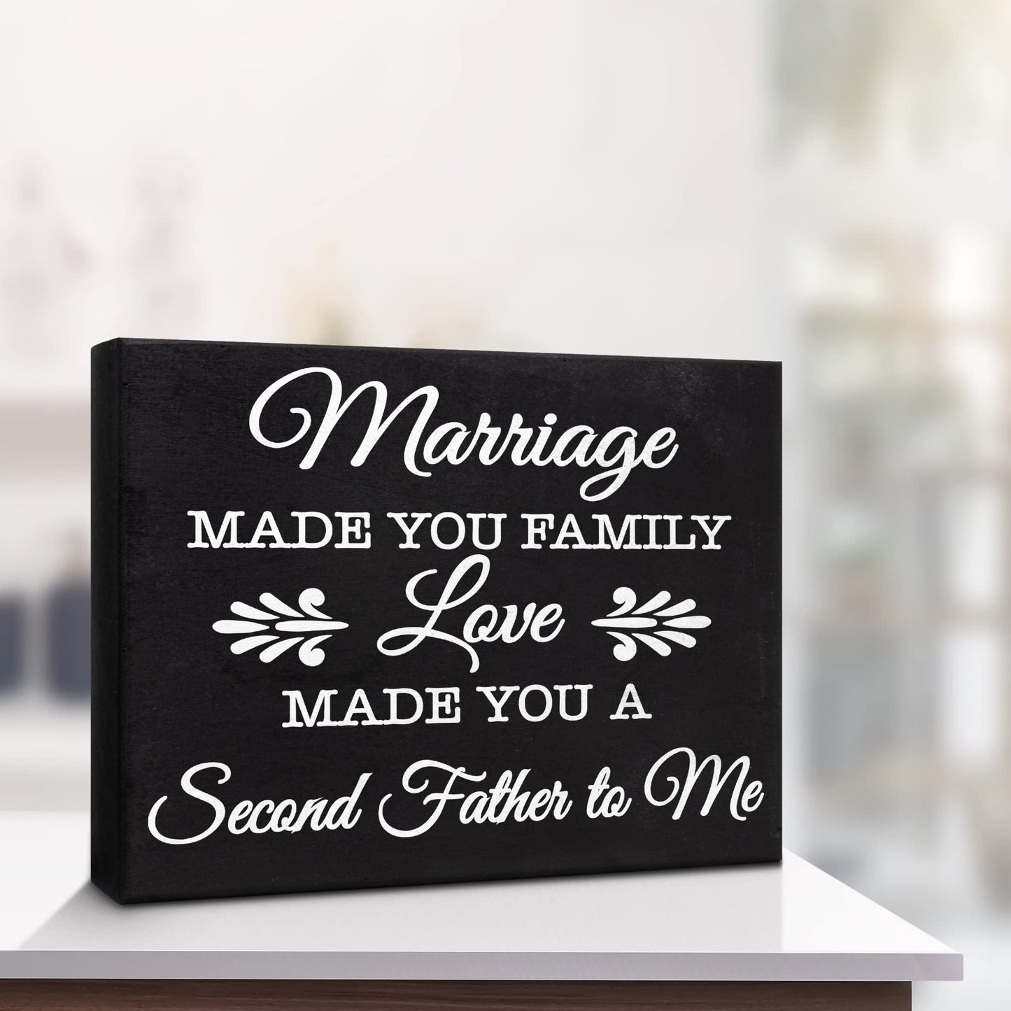 JennyGems Father in Law Gifts, Marriage Made You Family Love Made You a Second Father To Me Wooden Sign, Shelf Decor Wall Hanging, Made in USA