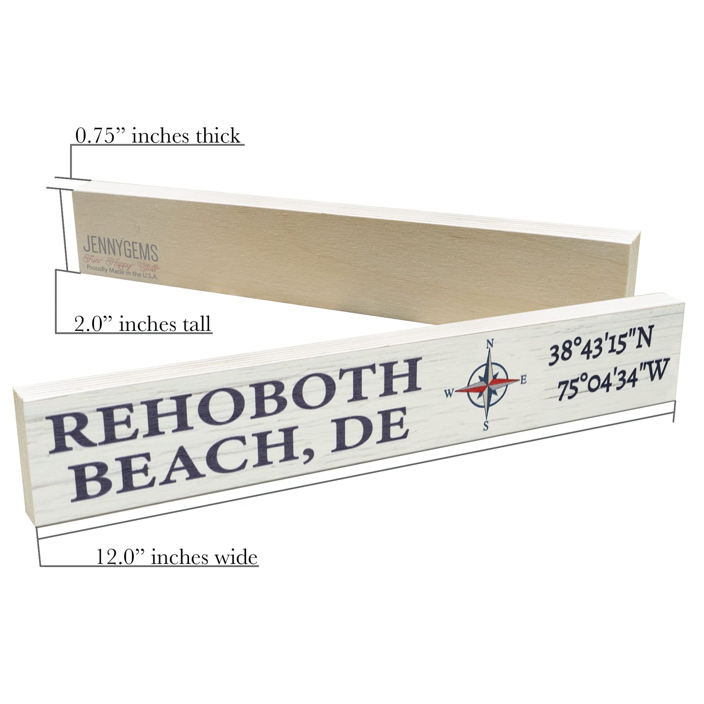 JennyGems Delaware Gifts, Rehoboth Beach Delaware Souvenirs, Rehoboth Compass Coordinates Wooden Sign, Made in USA