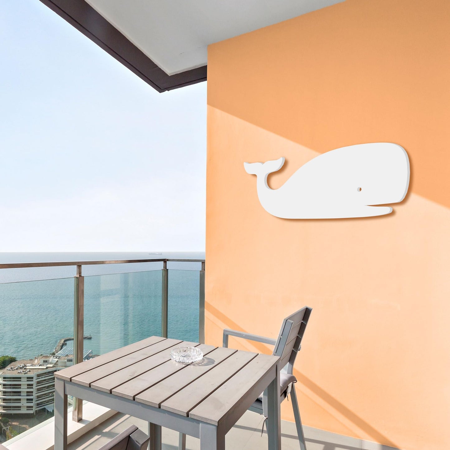 Outdoor White PVC Whale Beach House Wall Art, Coastal Whale Sign