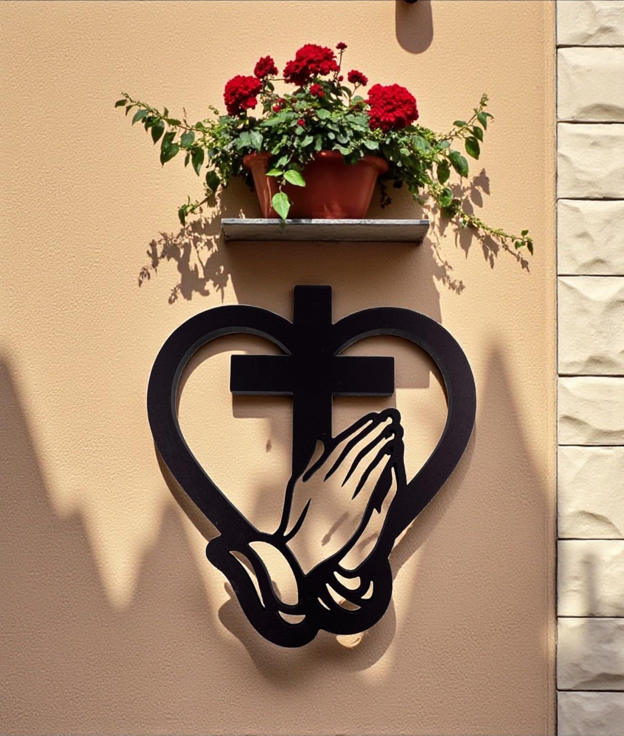 Praying Hands Cross Wall Decor – Christian Outdoor PVC Cross for Garden, Memorial, Church or Home