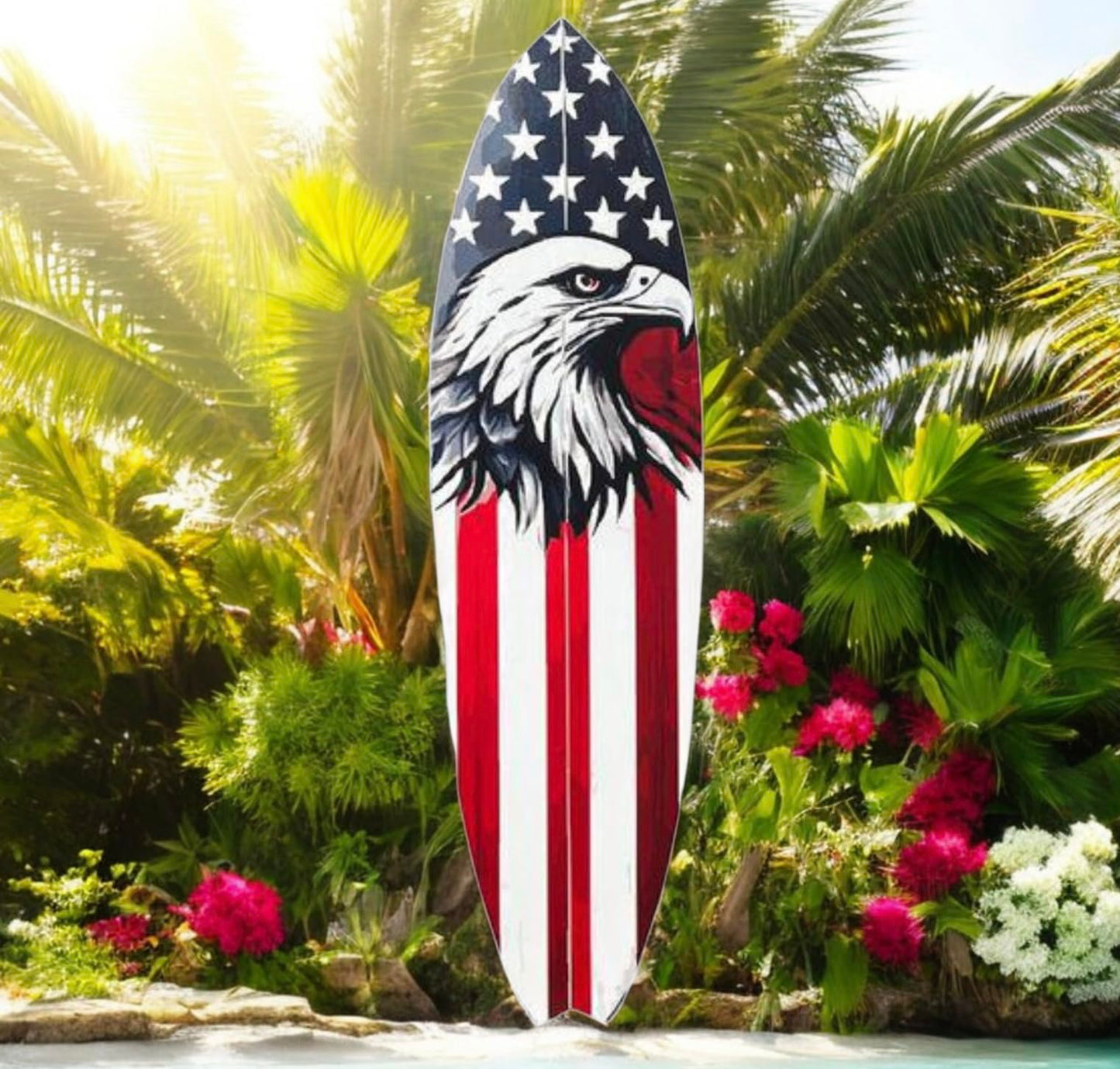 Outdoor Patriotic Americana Decorative Surfboard Sign, Decor Wall Hanging, Weather Resistant PVC, Stars and Stripes