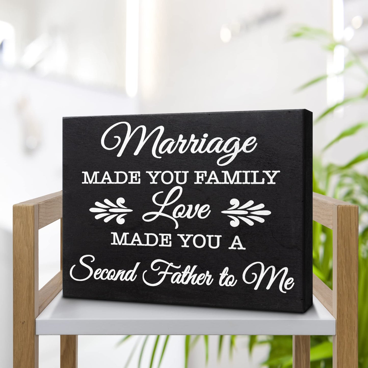 JennyGems Father in Law Gifts, Marriage Made You Family Love Made You a Second Father To Me Wooden Sign, Shelf Decor Wall Hanging, Made in USA
