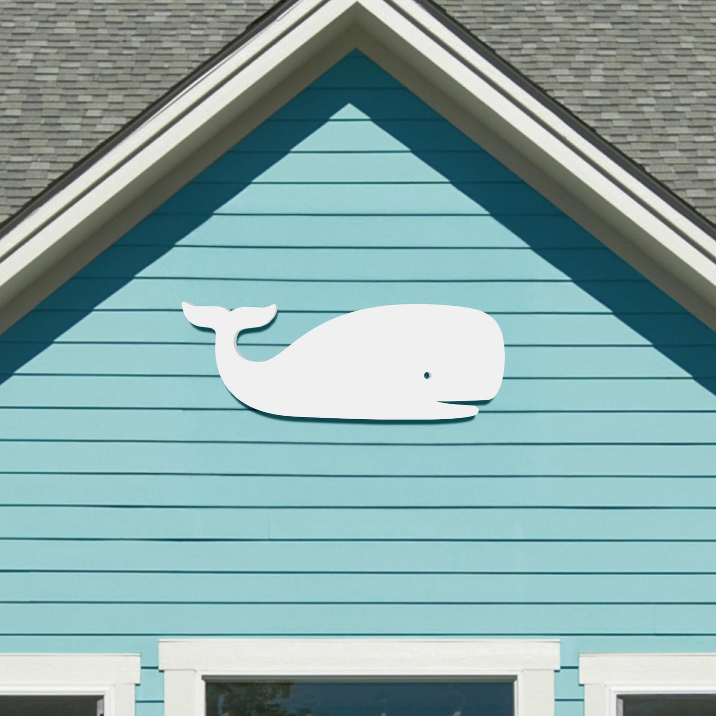Outdoor White PVC Whale Beach House Wall Art, Coastal Whale Sign