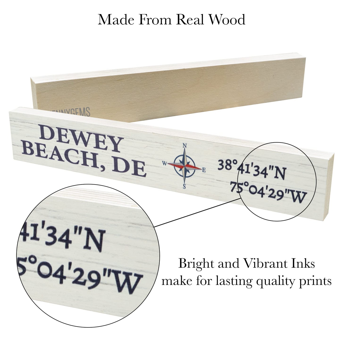 JennyGems Delaware Gifts, Dewey Beach Souvenirs, Dewey Beach Compass Coordinates Wooden Sign, Made in USA