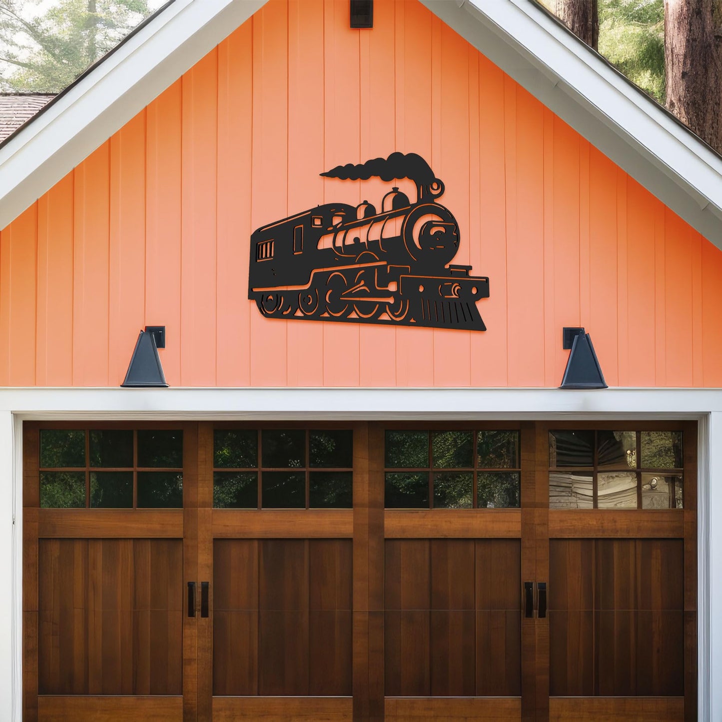 JennyGems Outdoor Train Steam Locomotive Wall Art  Black PVC Railroad Decor  Weatherproof Train Car Sign  Man Cave, Garage, Shed, or Home Decor