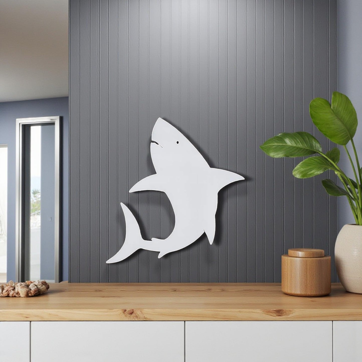 Shark Wall Art, Outdoor PVC Shark Sign, Coastal Decor, 3 Foot