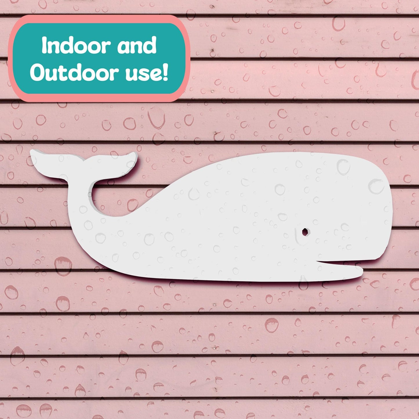 Outdoor White PVC Whale Beach House Wall Art, Coastal Whale Sign