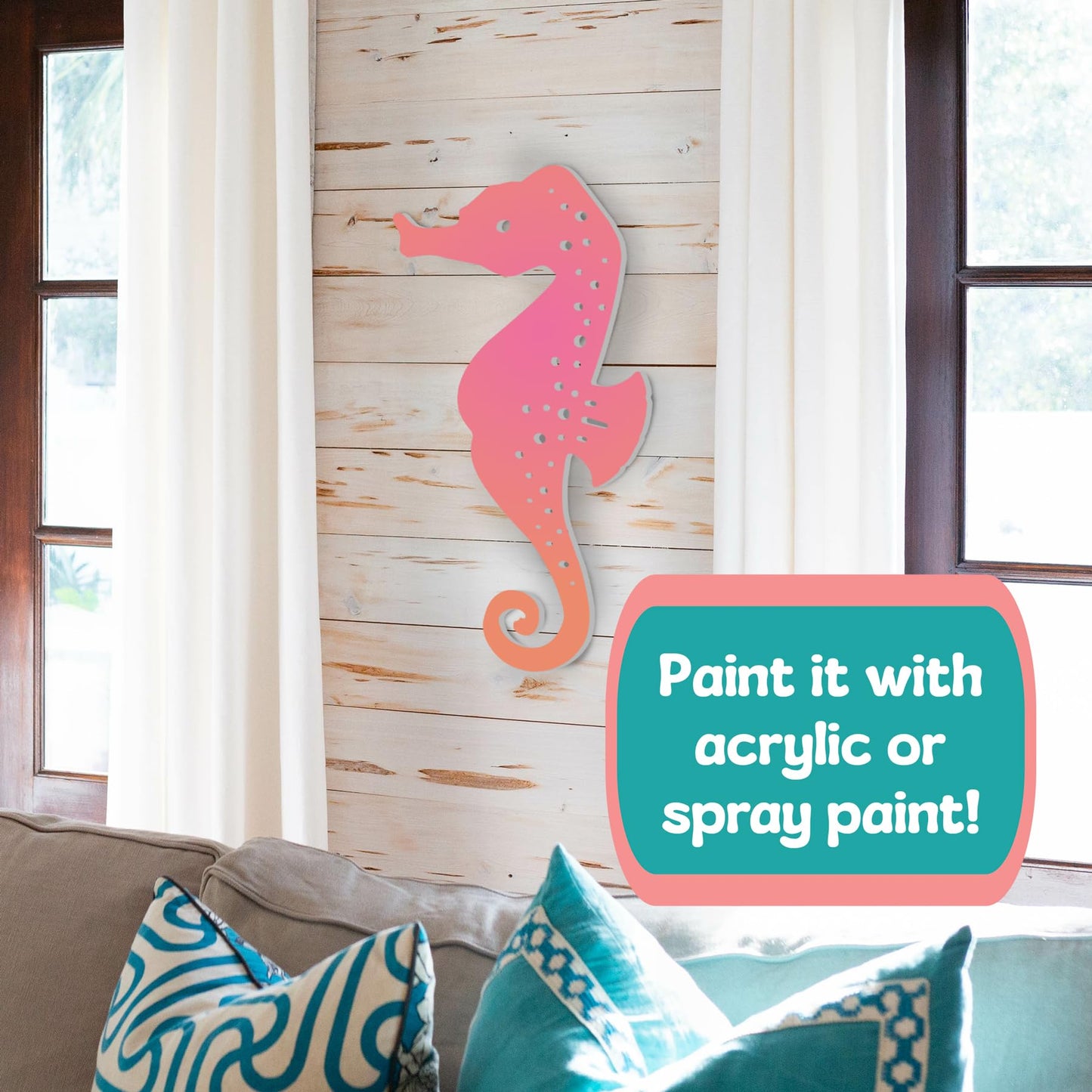 Outdoor Seahorse Wall Art – Coastal Beach House Nautical Sign – Weatherproof PVC Seahorse Decoration – Ocean Themed Marine Art