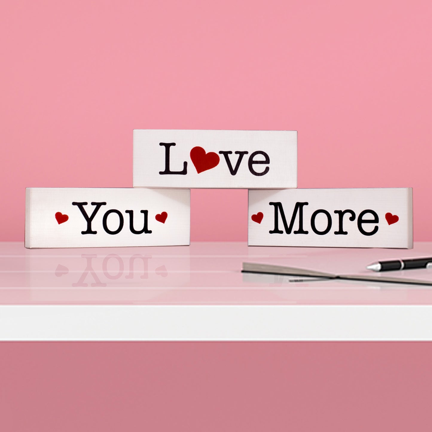 Valentines Day Decor, Love You More 3 Piece Wooden Block Sign Set
