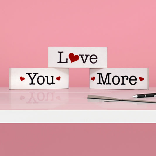 Valentines Day Decor, Love You More 3 Piece Wooden Block Sign Set