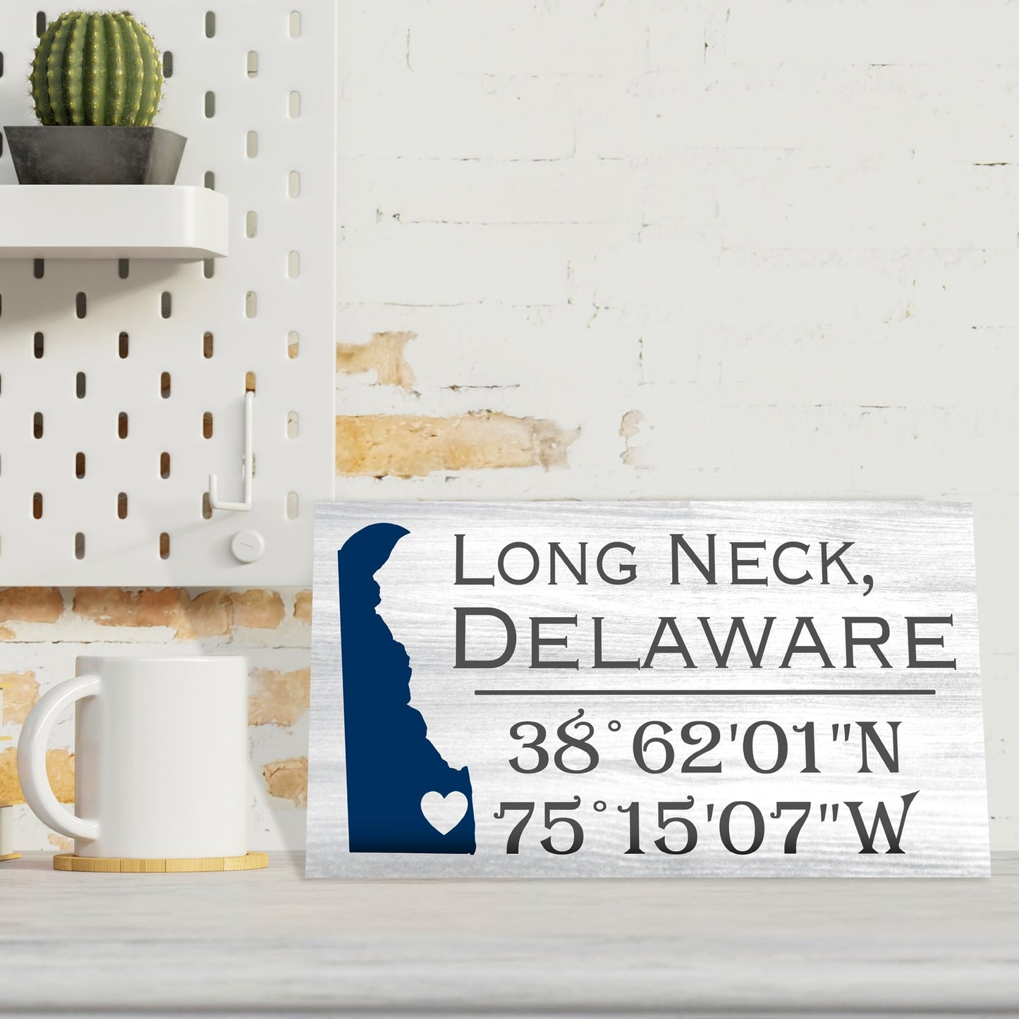 JennyGems Long Neck Delaware Gifts and Souvenirs, Delaware Sign, Compass Coordinates, Beach Decor, Shelf and Wall Art, Made in USA
