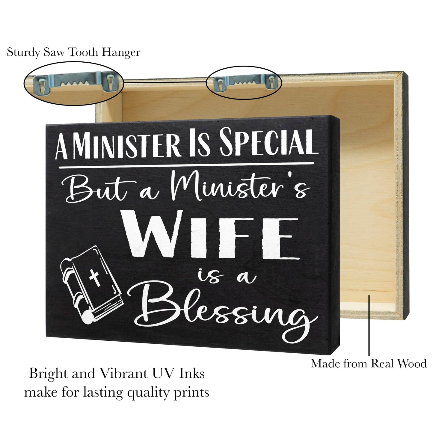 JennyGems Minister's Wife Appreciation Gifts, A Ministers Wife is a Blessing Wooden Sign, Shelf Decor and Wall Hanging, Made in USA